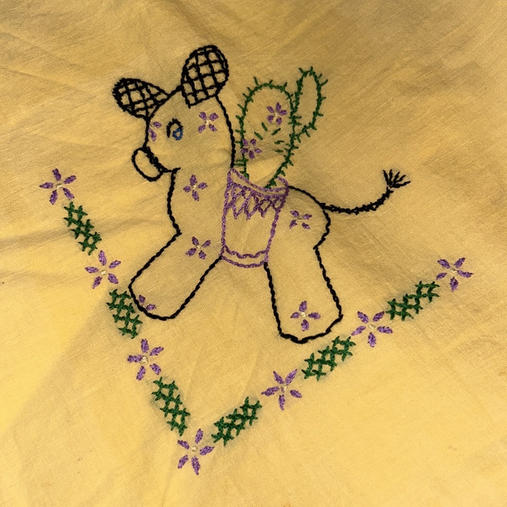 Embroidered donkey Design Yellow Fabric